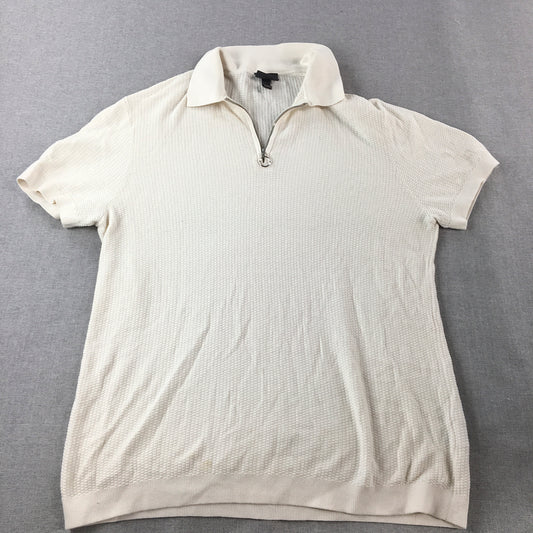 H&M Mens Knit Polo Shirt Size L Slim Fit White Collared Short Sleeve Rugby