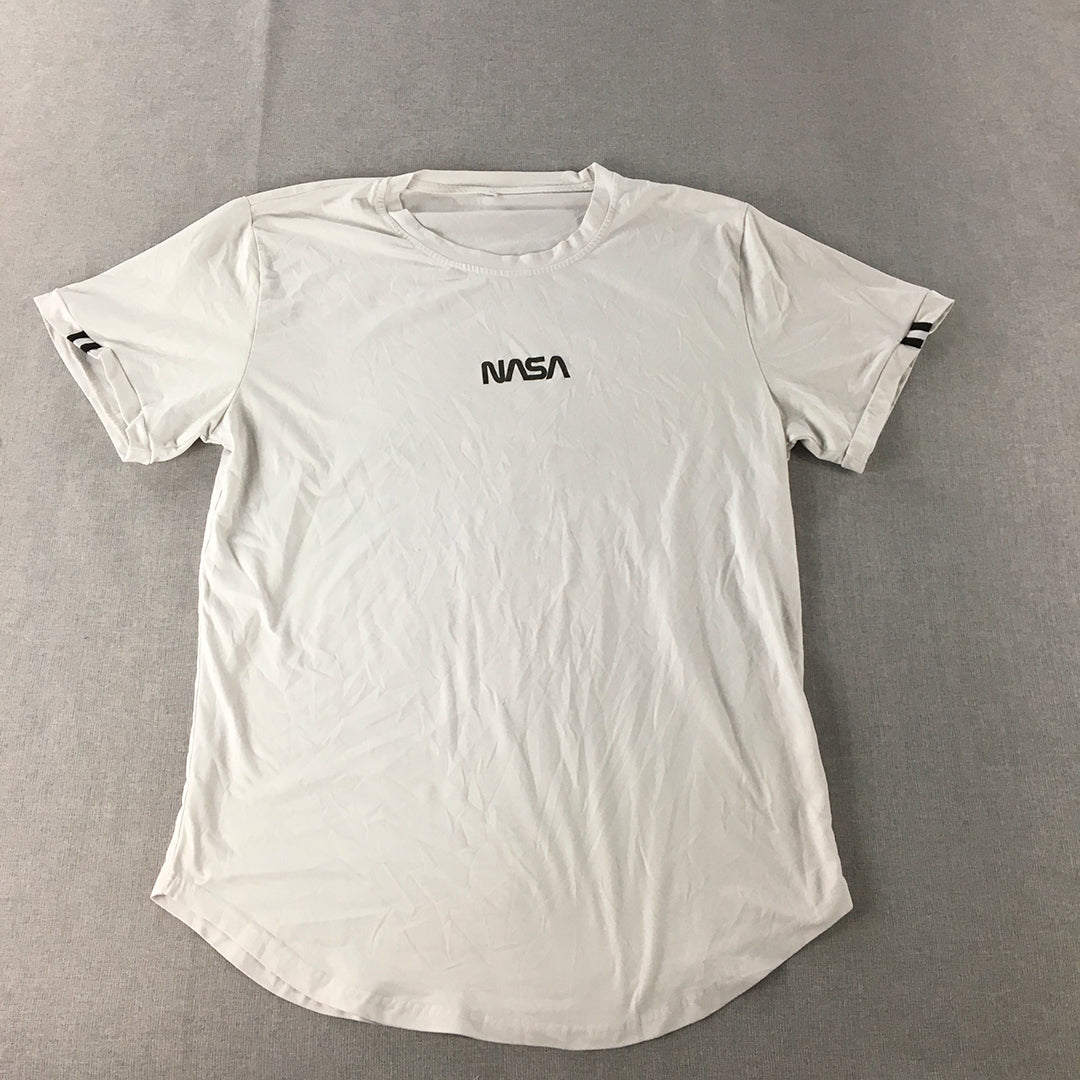 NASA Mens T-Shirt Size L White Logo Short Sleeve Crew Neck Tee