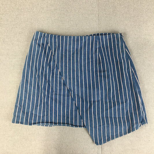 Calli Womens Wrap Skirt Size 14 Blue Striped Mini