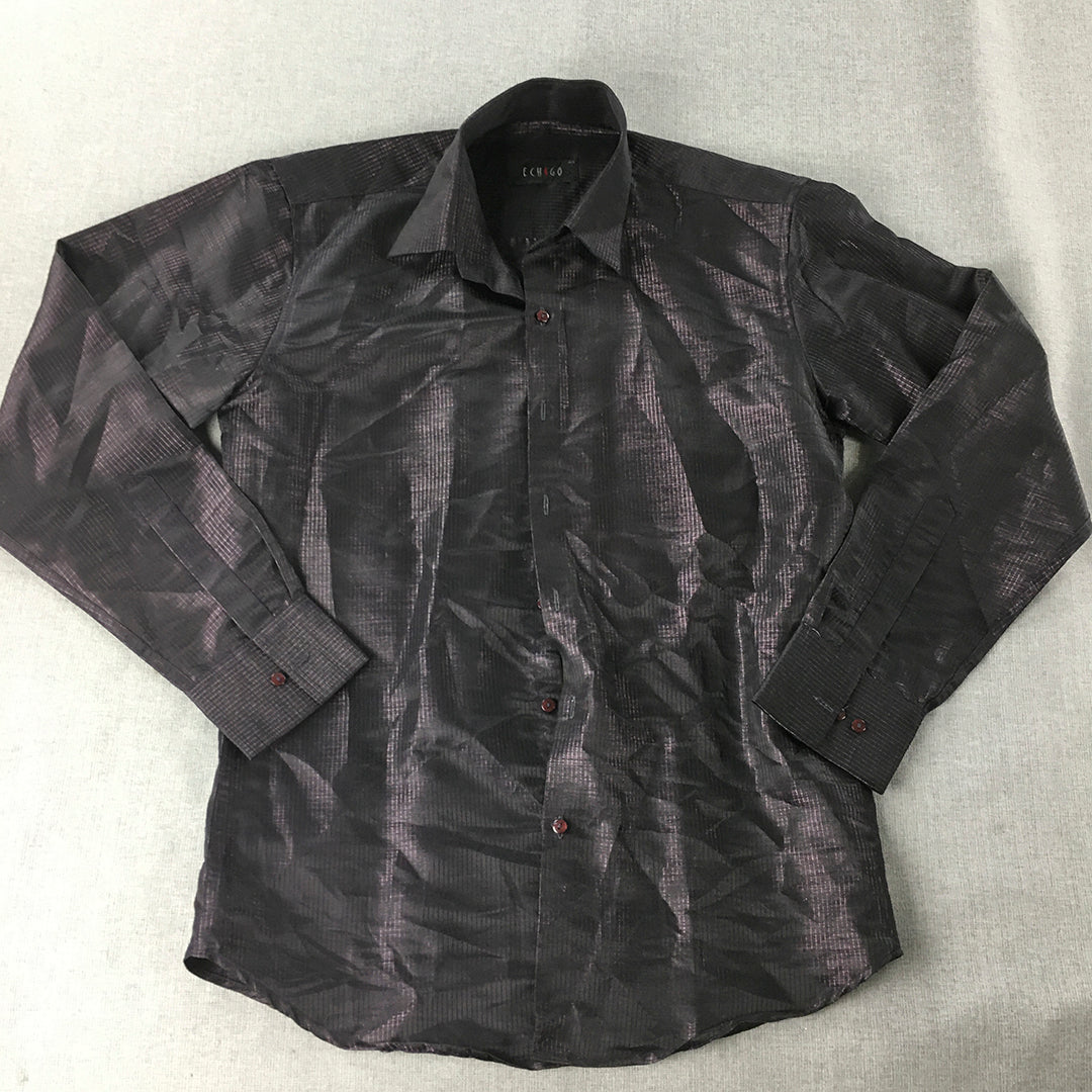 Vintage Echigo Mens Shirt Size S Purple Shiny Long Sleeve Button-Up Collared