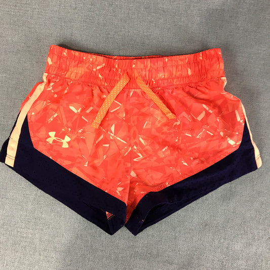 Under Armour Kids Girls Shorts Youth Size XS Red Blue Logo Drawstring