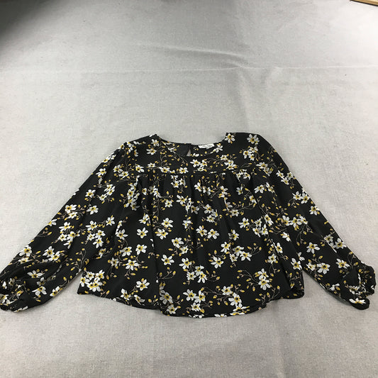 Miss Shop Womens Top Size XL Black Floral Long Sleeve Blouse