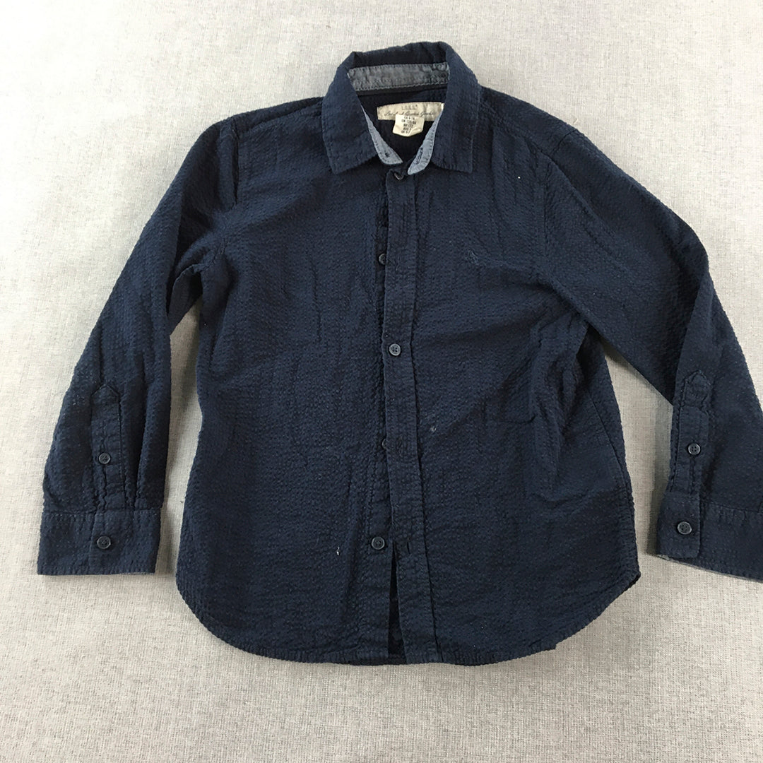 H&M Kids Boys Shirt Size 6 - 7 Years Blue Seersucker Long Sleeve Button-Up