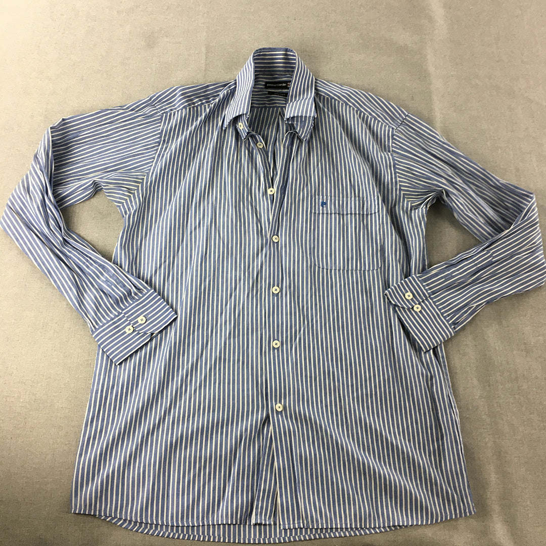 Pierre Cardin Mens Shirt Size M Blue Striped Long Sleeve Button-Up Collared