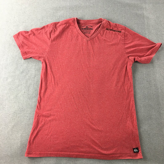 Quiksilver Mens T-Shirt Size M Red V-Neck Short Sleeve Embroidered Logo Tee