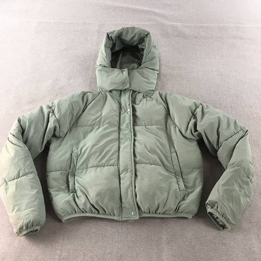 Miss Shop Womens Puffer Jacket Size 10 Green Pockets Hooded