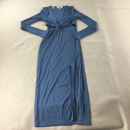 Shareen Collections Womens Evening Gown Size 8 Blue Midi Long Sleeve Stretch