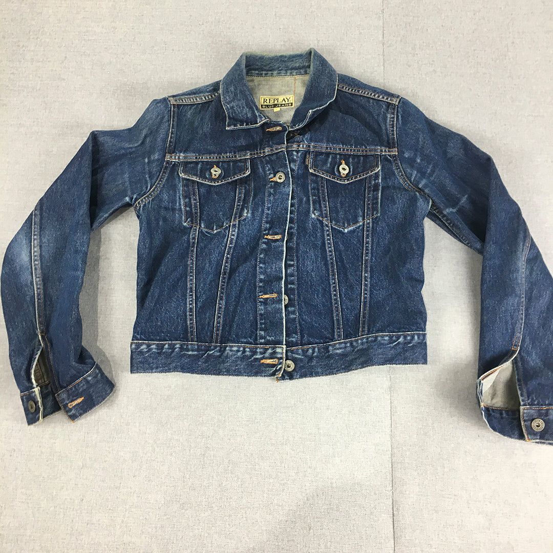 Vintage Replay Womens Jean Jacket Size L Blue Button Up Pockets Denim