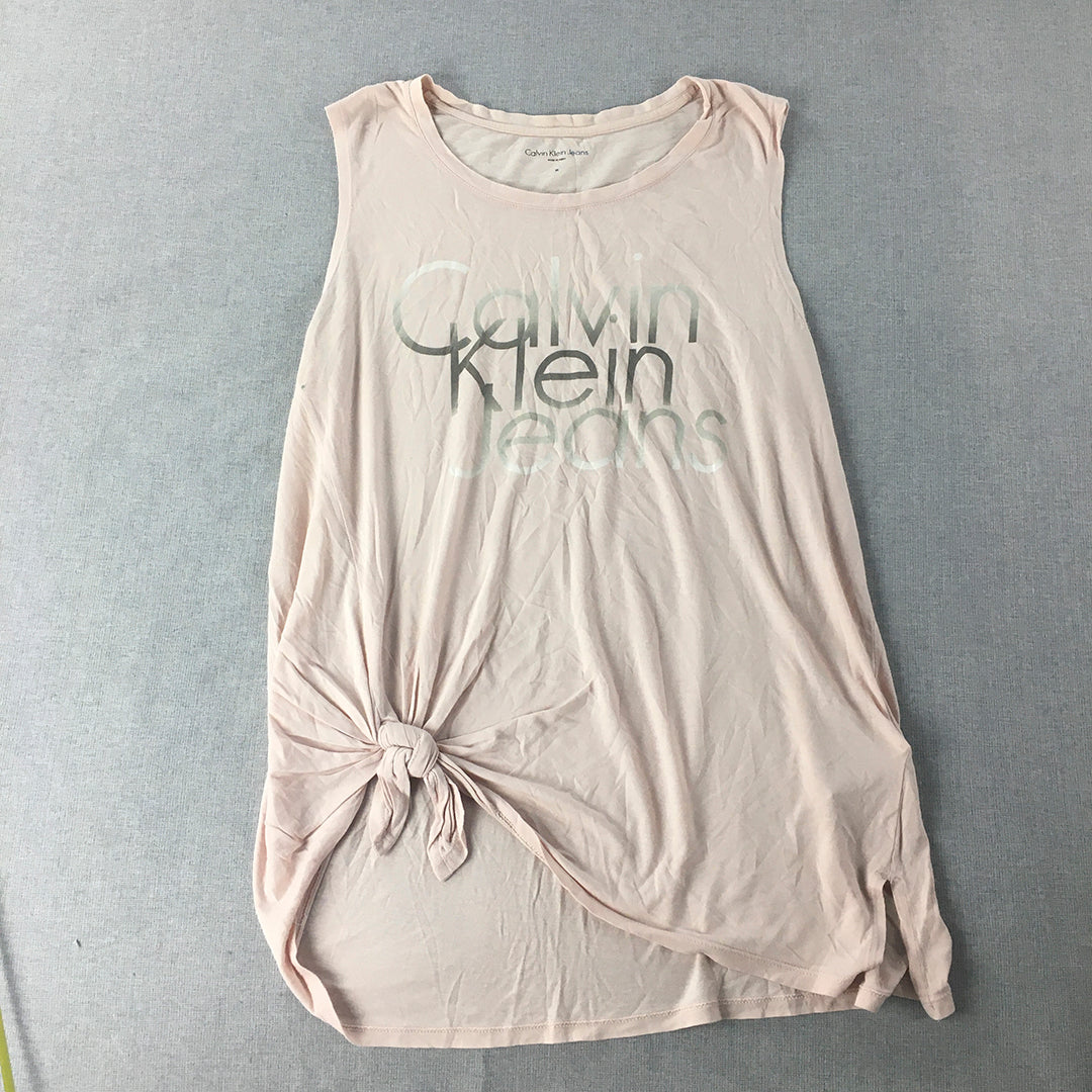 Calvin Klein Jeans Womens Tank Top Size M Pink Logo Sleeveless Shirt