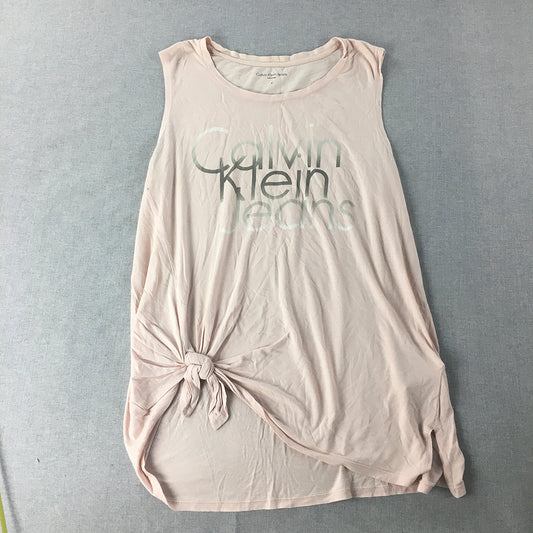 Calvin Klein Jeans Womens Tank Top Size M Pink Logo Sleeveless Shirt