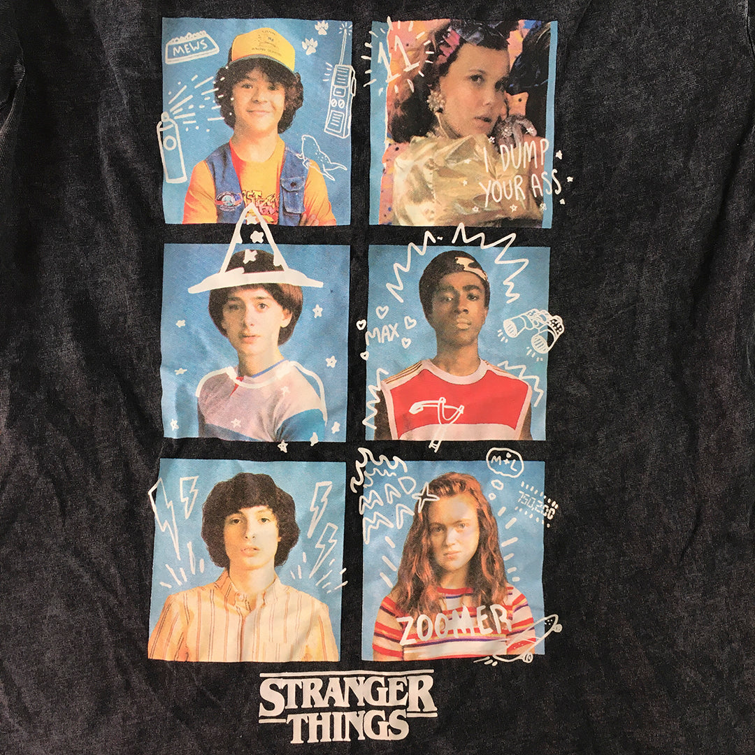 Stranger Things Womens T-Shirt Size XXS Black Stone Wash Short Sleeve Top