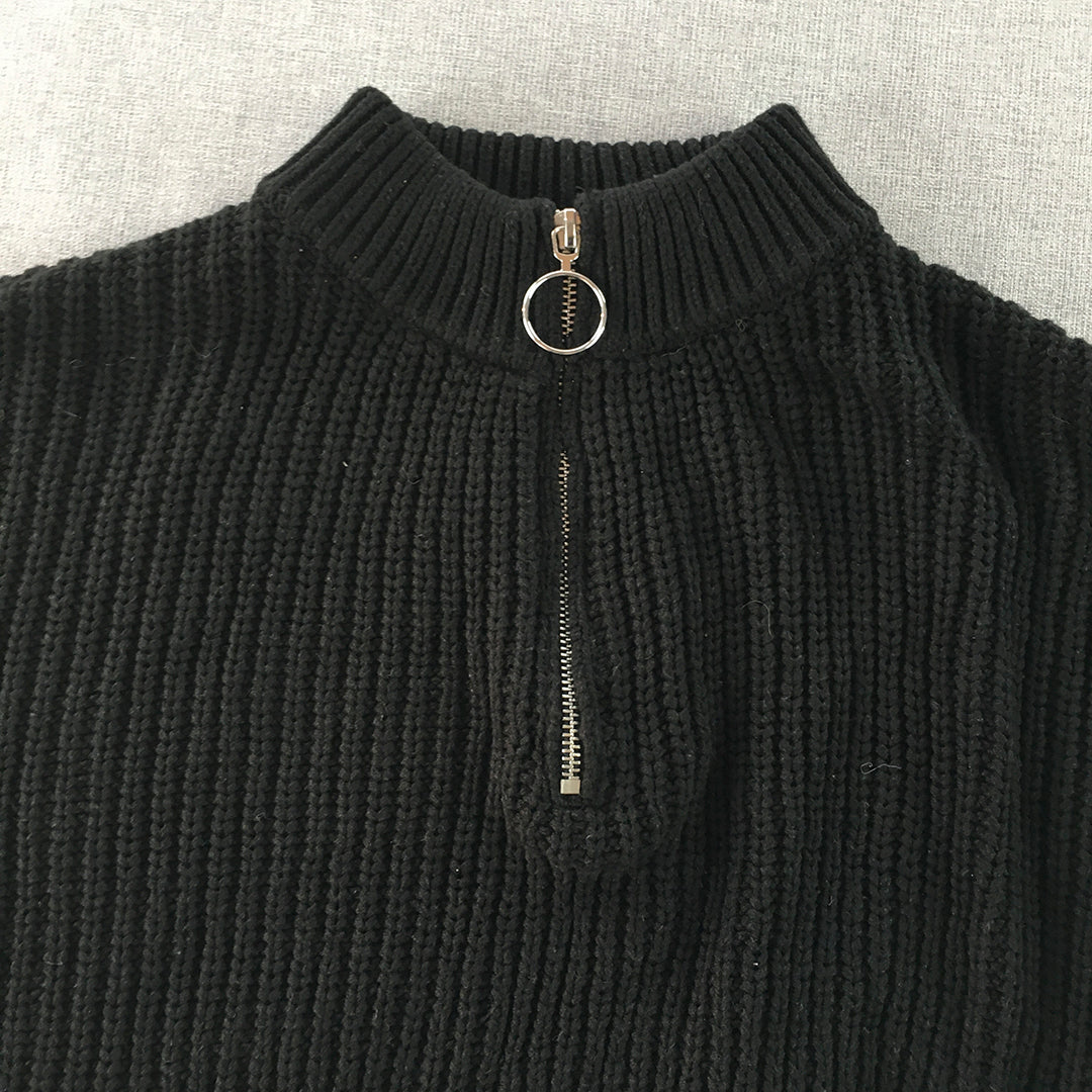 Glassons Womens Knit Sweater Size XS Black 1/4 Zip Mock Neck Jumper