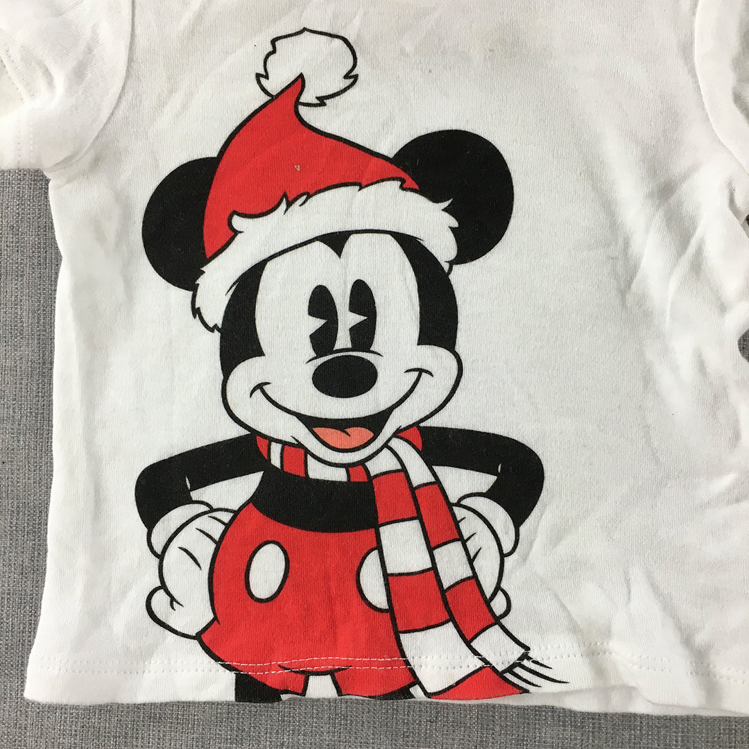 Disney Baby T-Shirt Size 00 (3 - 6 Months) White Mickey Mouse Christmas Santa