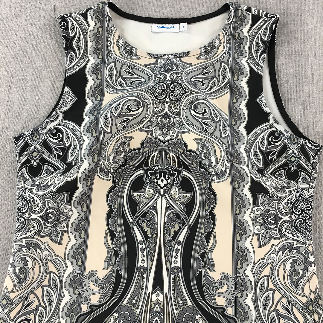 Valleygirl Womens Pencil Dress Size S Black Beige Grey Paisley Baroque Mini