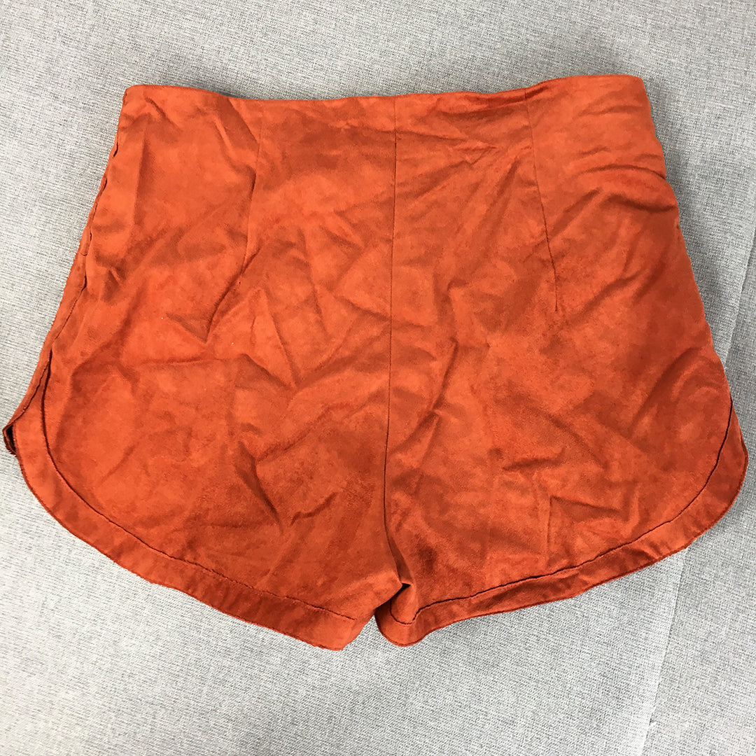 Bec & Bridge Womens Shorts Size 8 Orange Faux Suede Leather