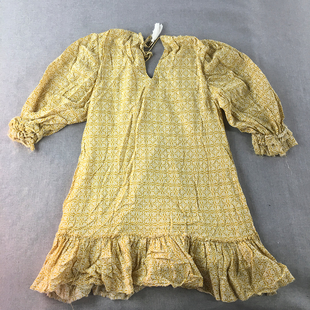 White Sandstorm Womens Mini Dress Size XS Yellow Frilled Hem A-Line