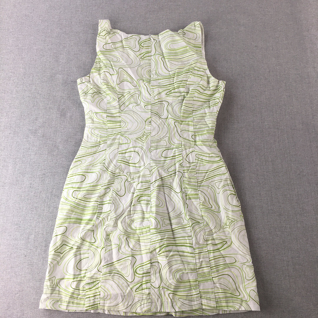 Charlie Holiday Womens Pencil Dress Size 6 AU White Green Abstract Pattern Mini