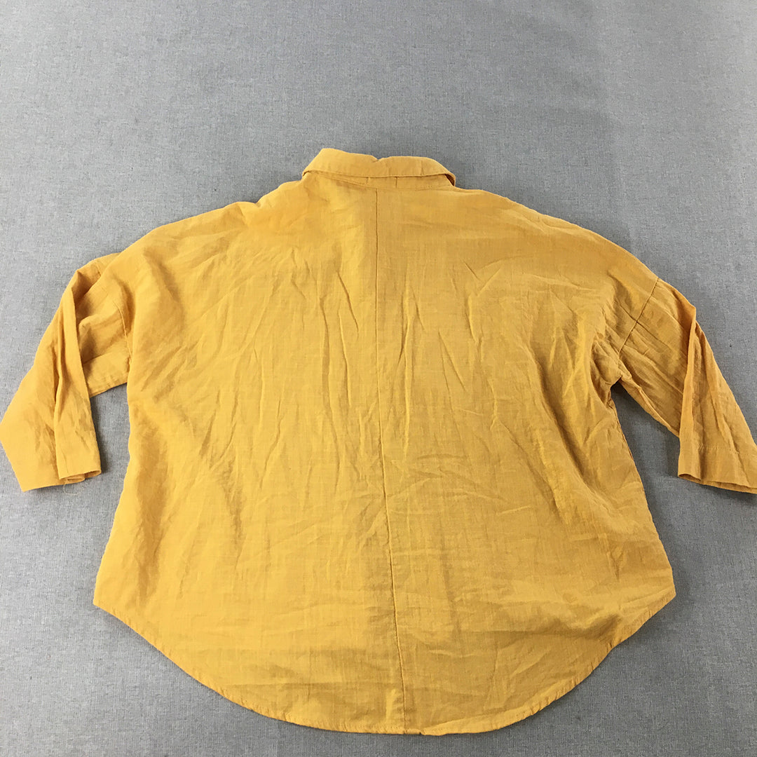 Valleygirl Womens Top Size 8 Yellow Long Sleeve Button-Up Collared