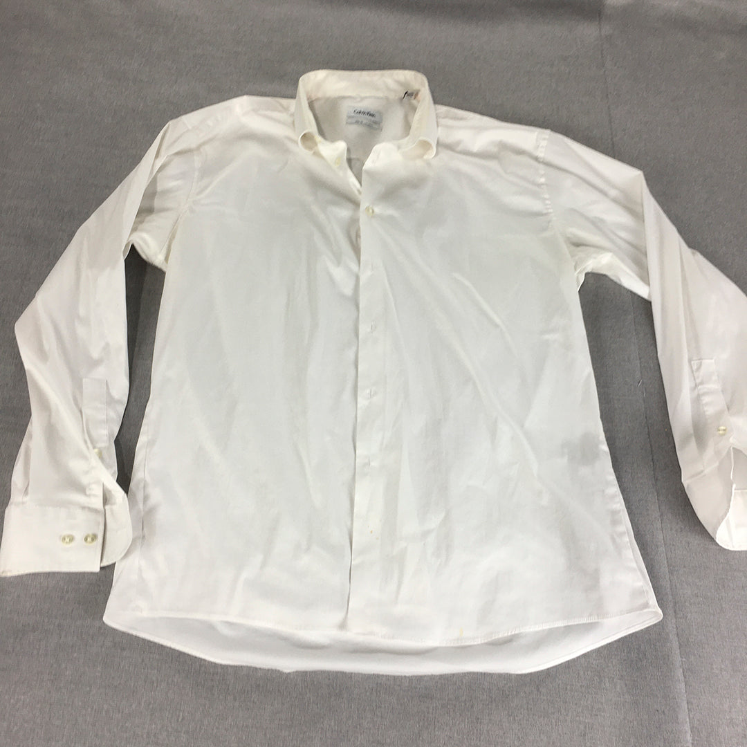 Calvin Klein Mens Shirt Size L Slim Fit White Long Sleeve Button-Up