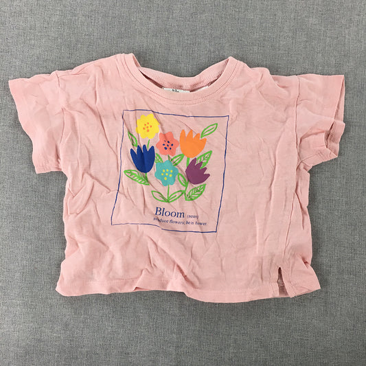 Zara Baby Girls T-Shirt Size 0 (6 - 9 Months) Pink Floral Bloom Short Sleeve Top