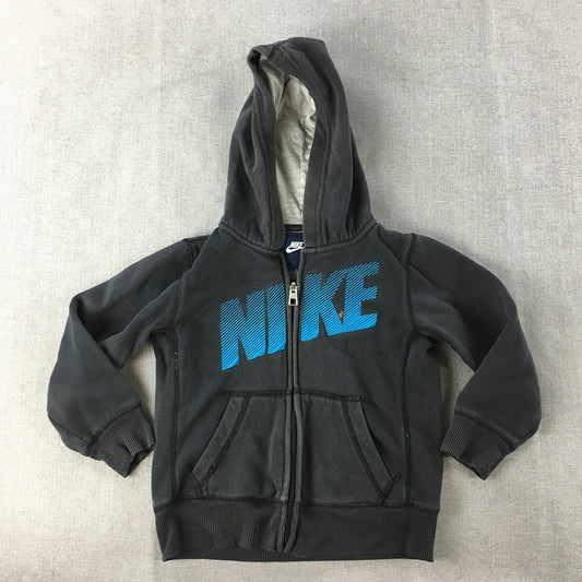 Nike Kids Boys Hoodie Jacket Size 4 Years Toddler Black Logo Zip-Up Pockets