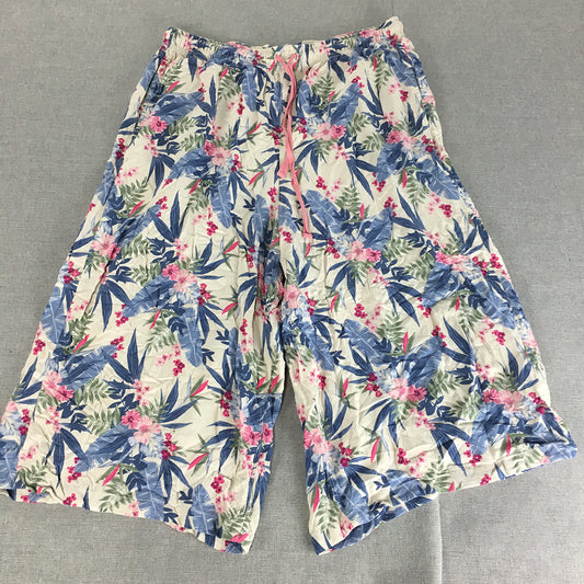 Uniqlo Womens Knee Length Shorts Size XL White Pink Floral Drawstring