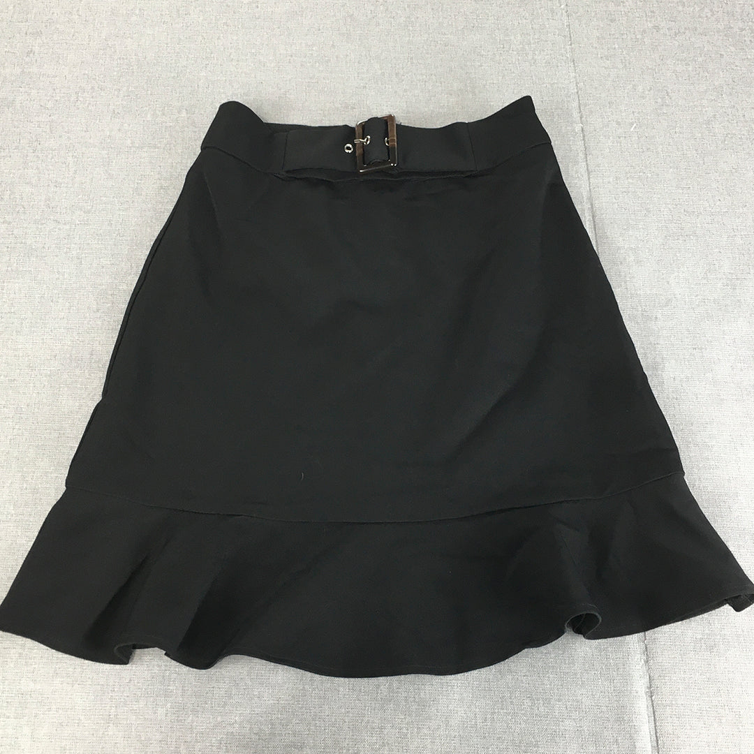 Forcast Womens Mini Skirt Size 6 Black A-Line Pleated Hem Belt Buckle