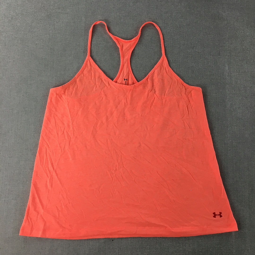 Under Armour Womens Top Size L Coral Pink Logo Sleeveless Singlet Shirt