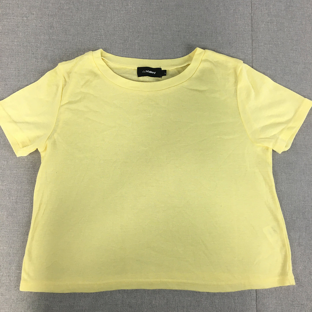 Valleygirl Womens Cropped Top Size L Yellow Short Sleeve Top