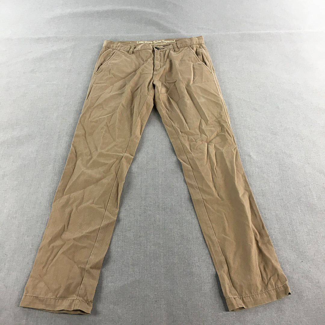 Giordano Mens Chino Pants Size 30 x 32 Brown Low Rise Slim Tapered Fit