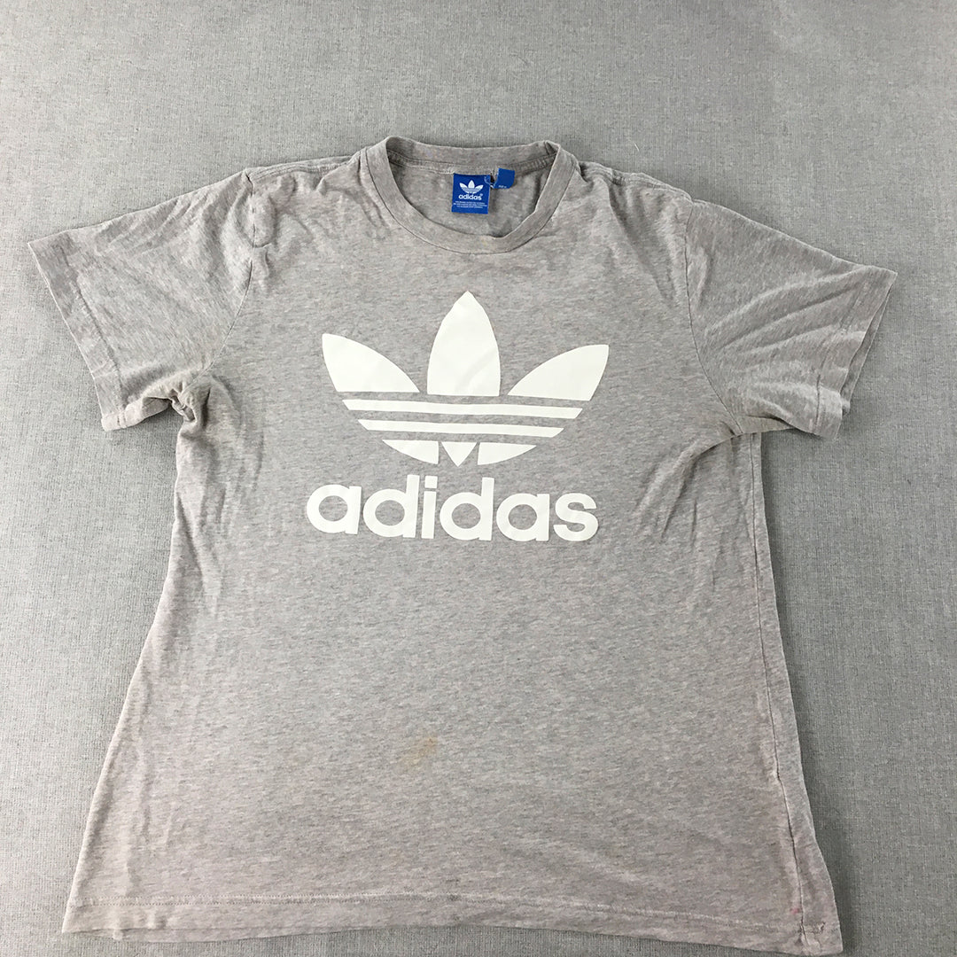 Adidas Womens T-Shirt Size M Grey Big Trefoil Logo Short Sleeve Top