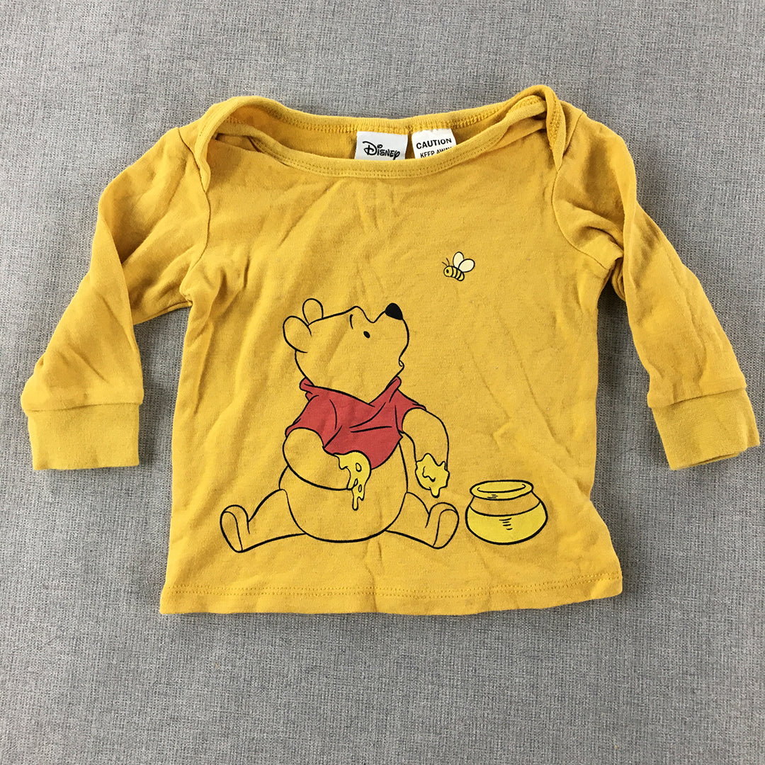 Disney Winnie The Pooh Kids Shirt Size 00 (3 - 6 Months) Yellow Long Sleeve Top