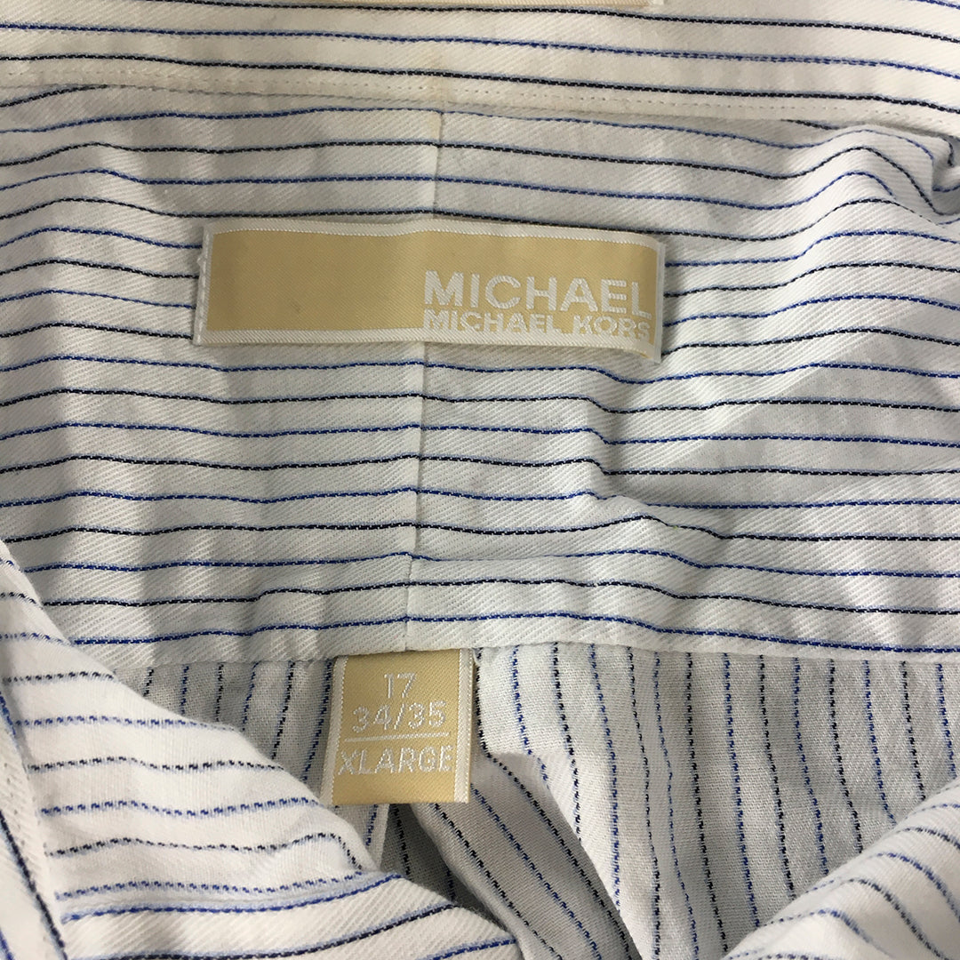 Michael Kors Mens Shirt Size L White Striped Long Sleeve Collared Button-Up