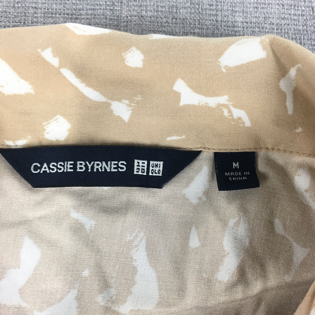 Uniqlo x Cassie Byrnes Womens Shirt Size M Brown Dot Button-Up Short Sleeve