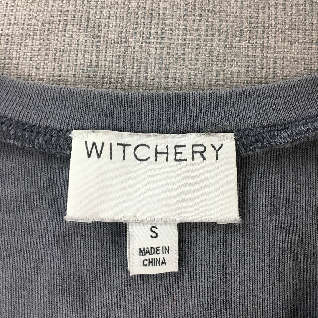 Witchery Womens Top Size S Grey Short Sleeve Frilled Crew Neck T-Shirt