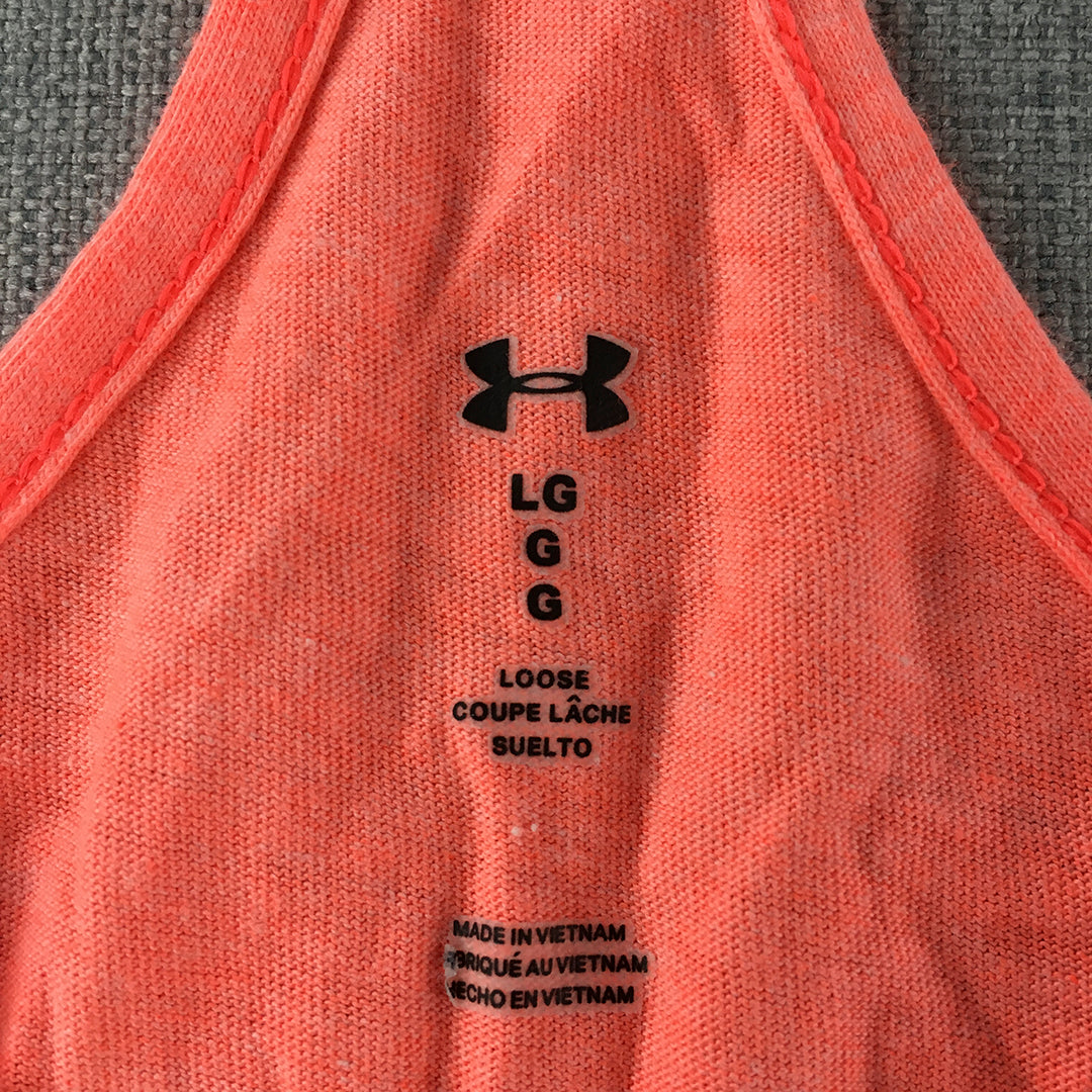 Under Armour Womens Top Size L Coral Pink Logo Sleeveless Singlet Shirt