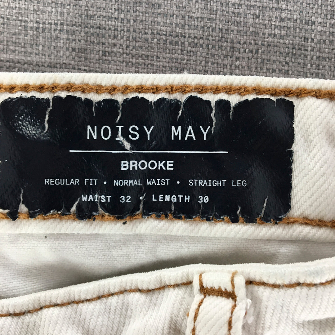 Noisy May Womens Brooke Jeans Size 32 White Straight Leg Denim