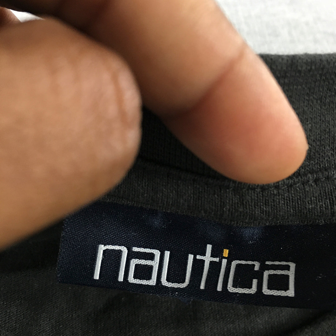 Nautica Mens T-Shirt Size L Black Big Embroidered Logo Short Sleeve Crew Neck