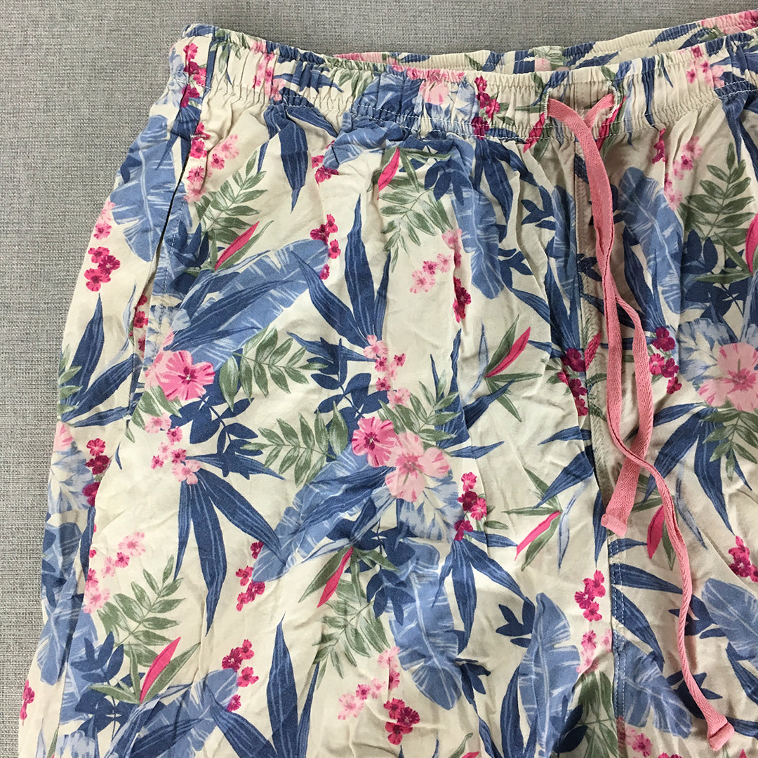 Uniqlo Womens Knee Length Shorts Size XL White Pink Floral Drawstring