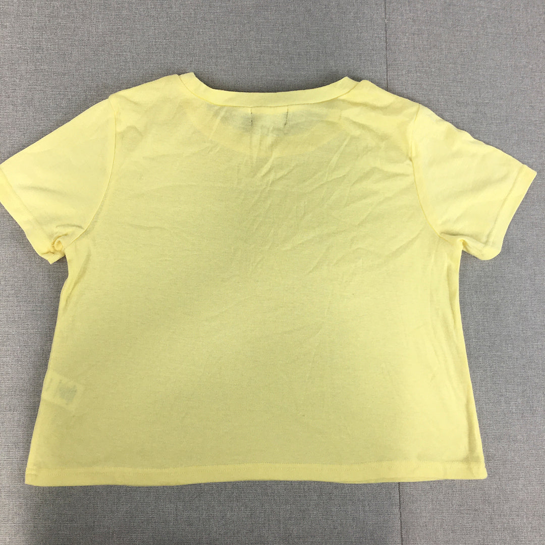 Valleygirl Womens Cropped Top Size L Yellow Short Sleeve Top