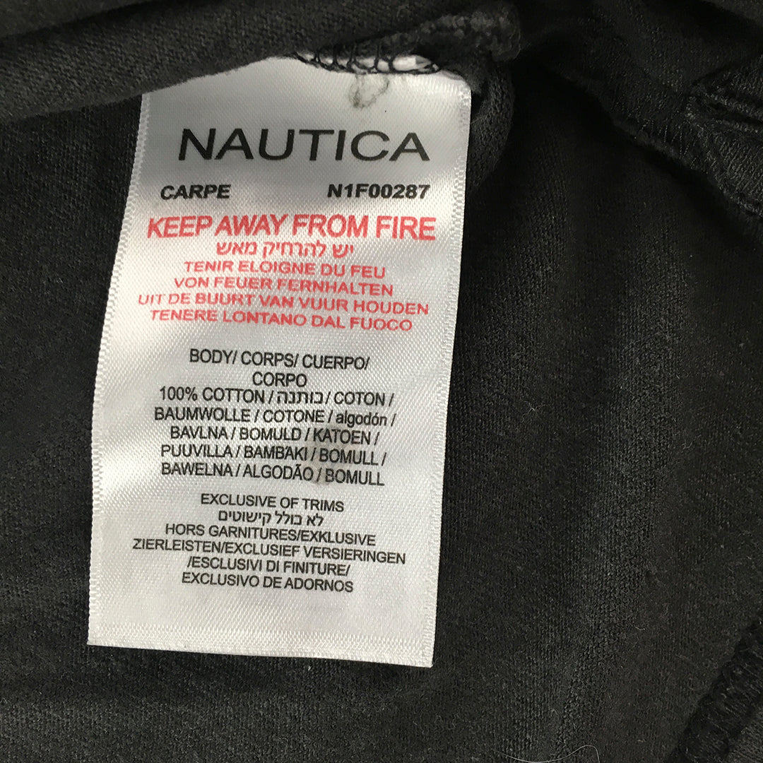 Nautica Mens T-Shirt Size L Black Big Embroidered Logo Short Sleeve Crew Neck