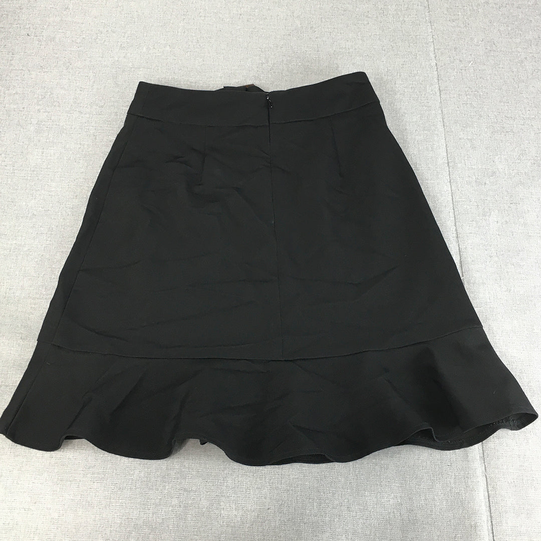 Forcast Womens Mini Skirt Size 6 Black A-Line Pleated Hem Belt Buckle