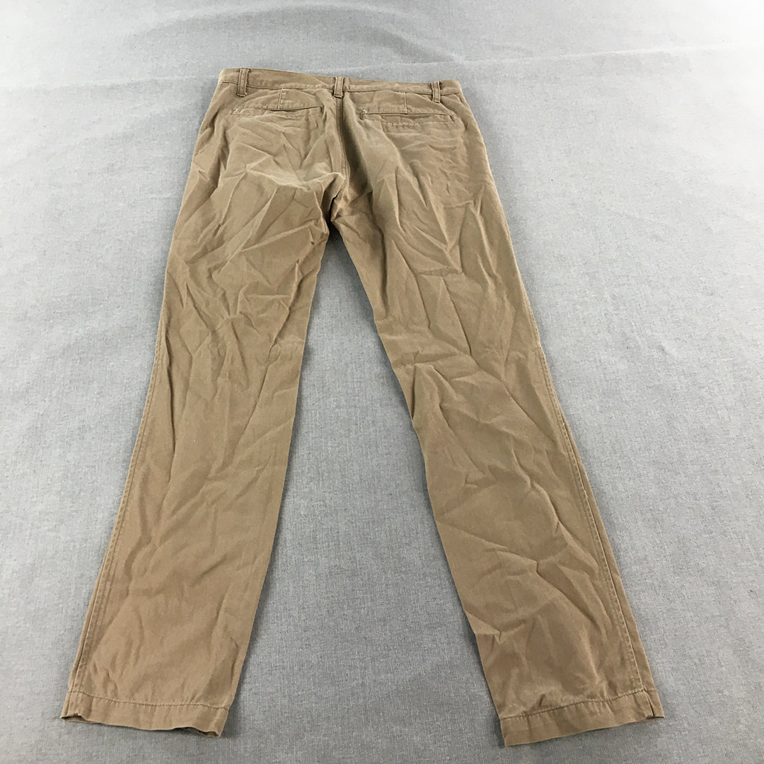 Giordano Mens Chino Pants Size 30 x 32 Brown Low Rise Slim Tapered Fit