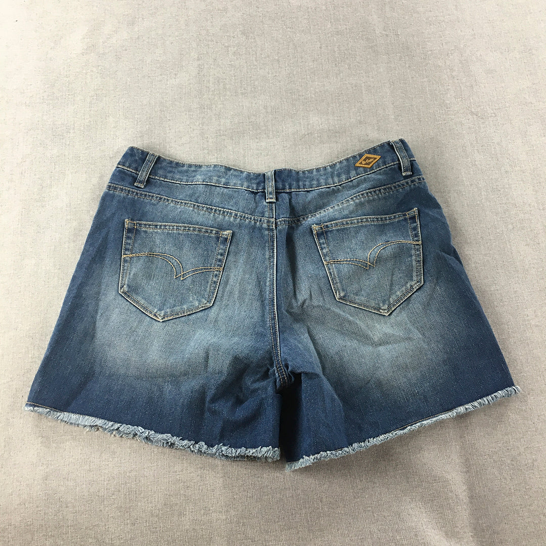 Lee Cooper Womens Denim Shorts Size 14 Blue Pockets Light Wash Raw Hem