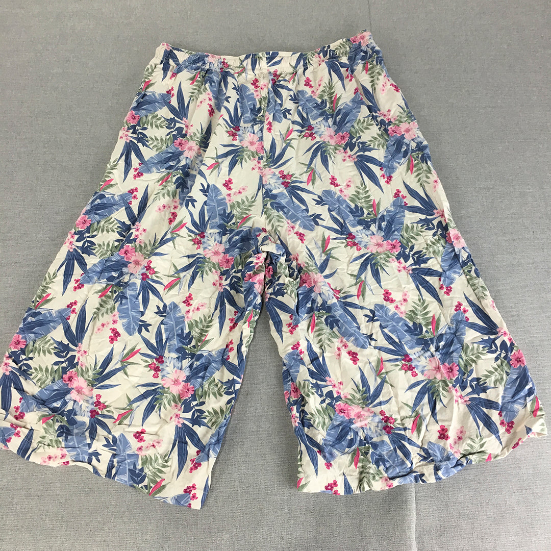 Uniqlo Womens Knee Length Shorts Size XL White Pink Floral Drawstring