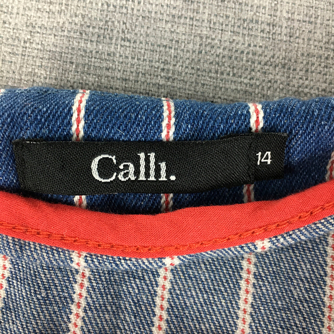 Calli Womens Wrap Skirt Size 14 Blue Striped Mini