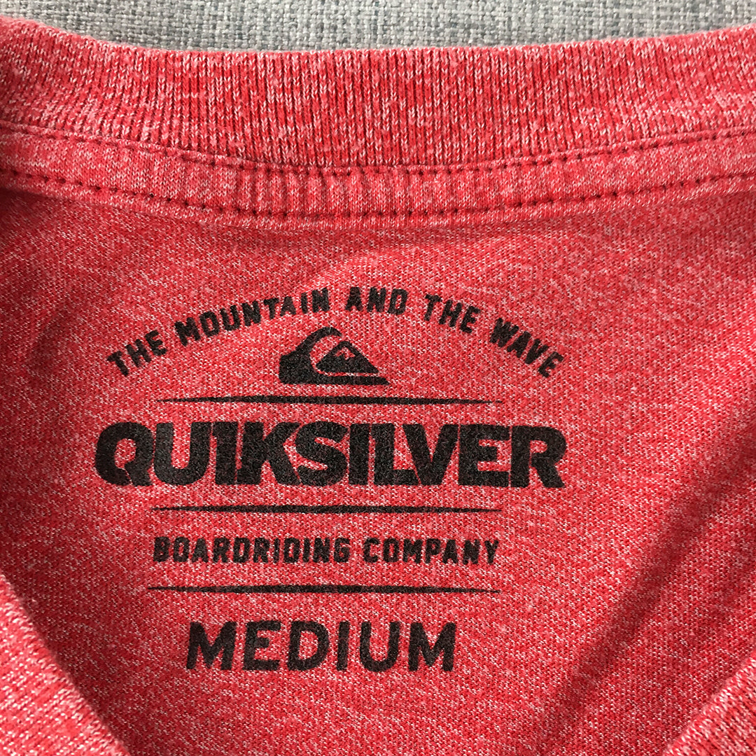 Quiksilver Mens T-Shirt Size M Red V-Neck Short Sleeve Embroidered Logo Tee