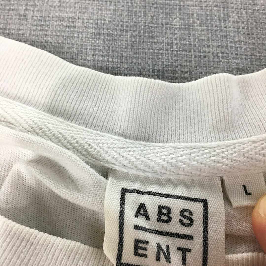 Absent Mens T-Shirt Size L White Logo Short Sleeve Crew Neck Tee