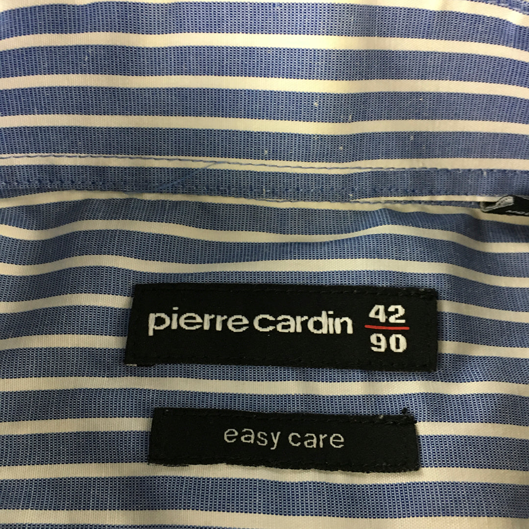 Pierre Cardin Mens Shirt Size M Blue Striped Long Sleeve Button-Up Collared