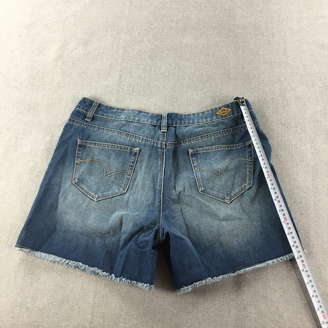 Lee Cooper Womens Denim Shorts Size 14 Blue Pockets Light Wash Raw Hem